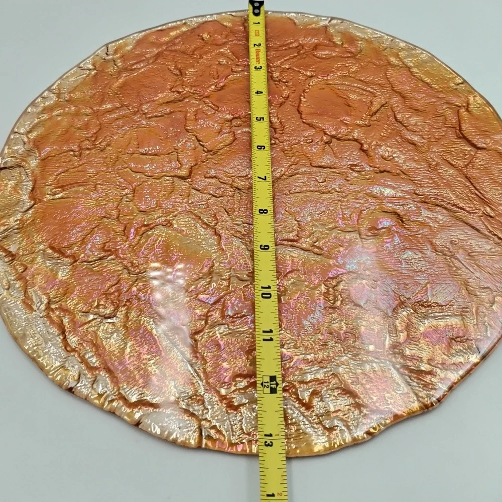 Marigold Carnival Glass Style 13 In Charger Plate Textured Ice Tree Bark Platter